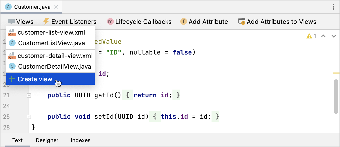 entity designer create screen