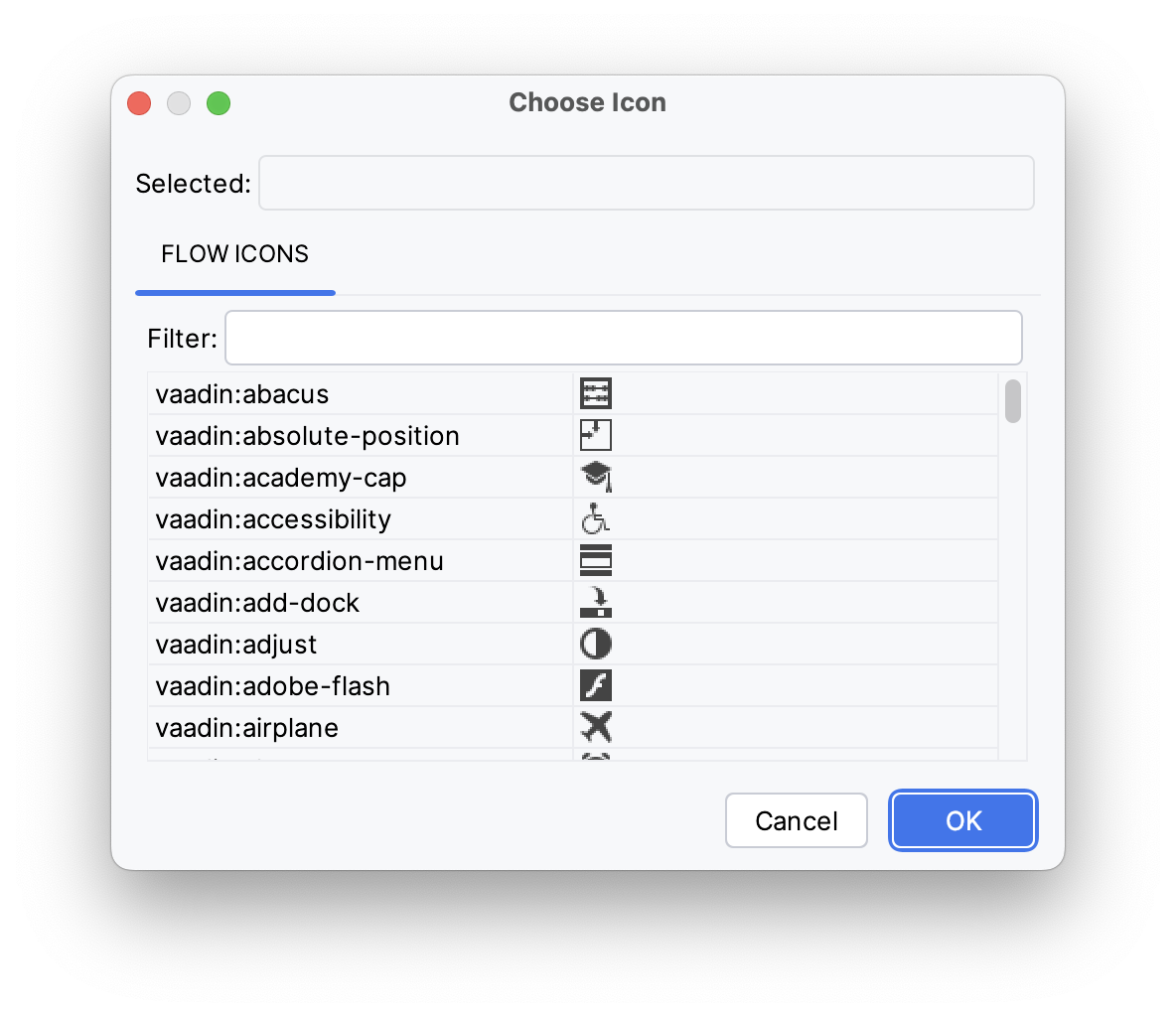 choose icon dialog