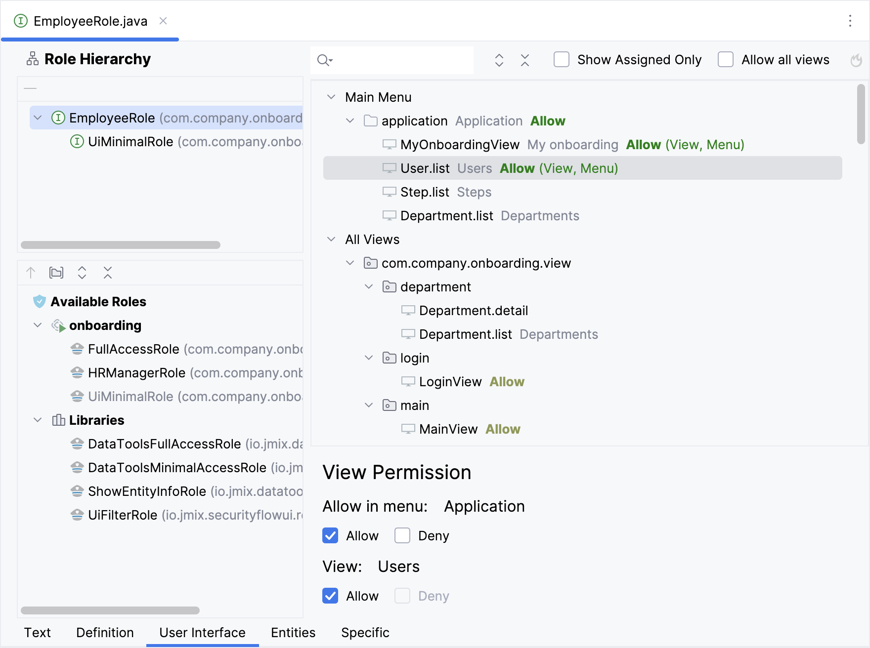 role user interface