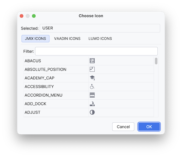 choose icon dialog