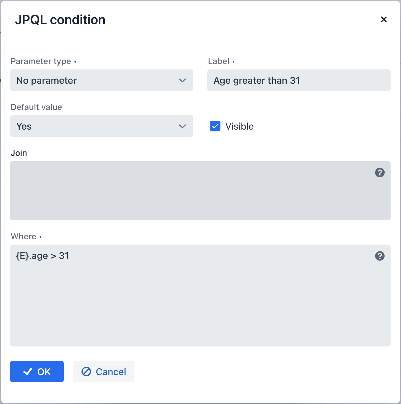 generic filter jpql condition editor no parameter