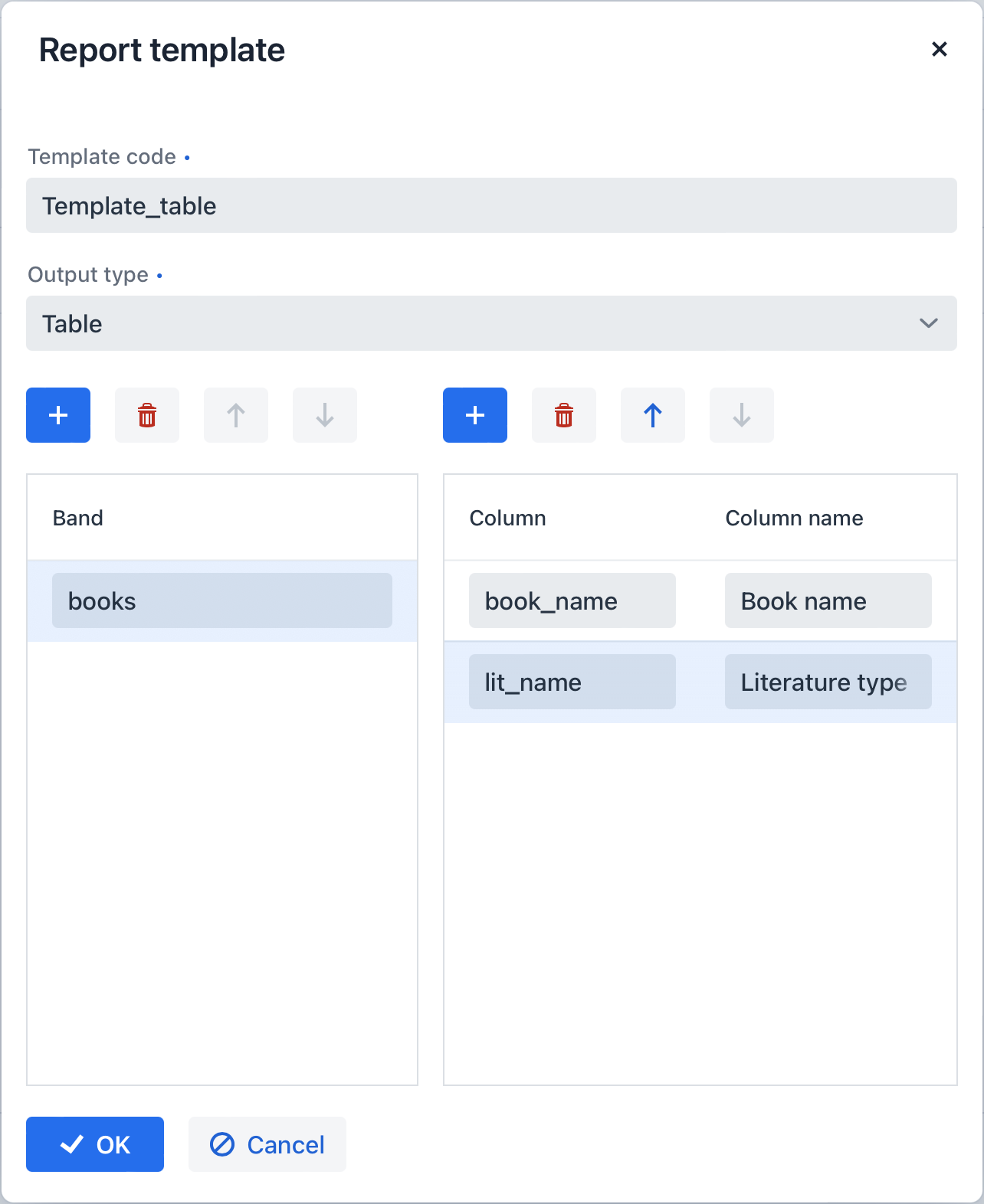 report template table