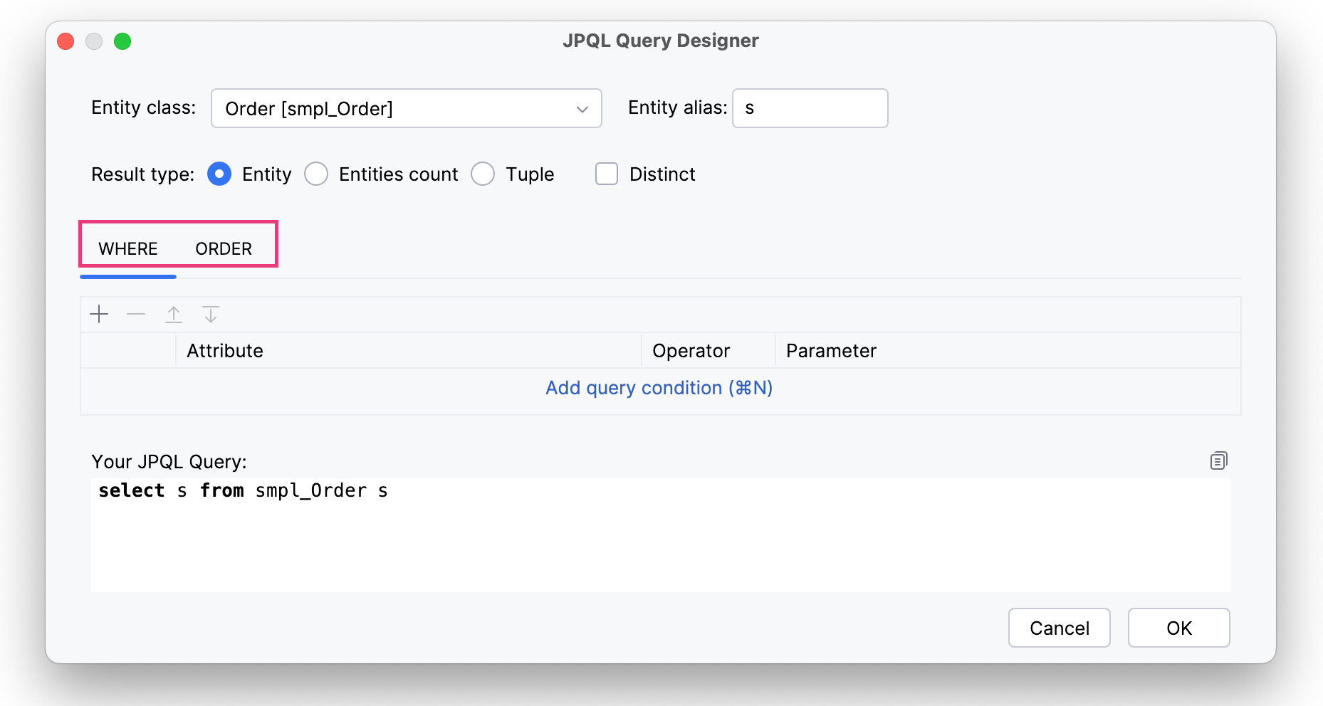 jpql query conditions