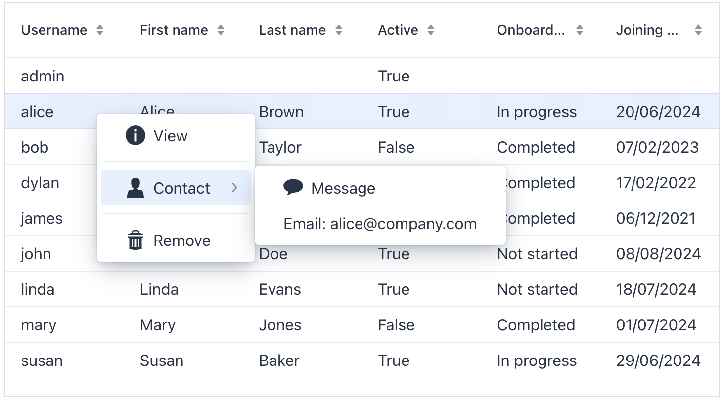 data grid context menu