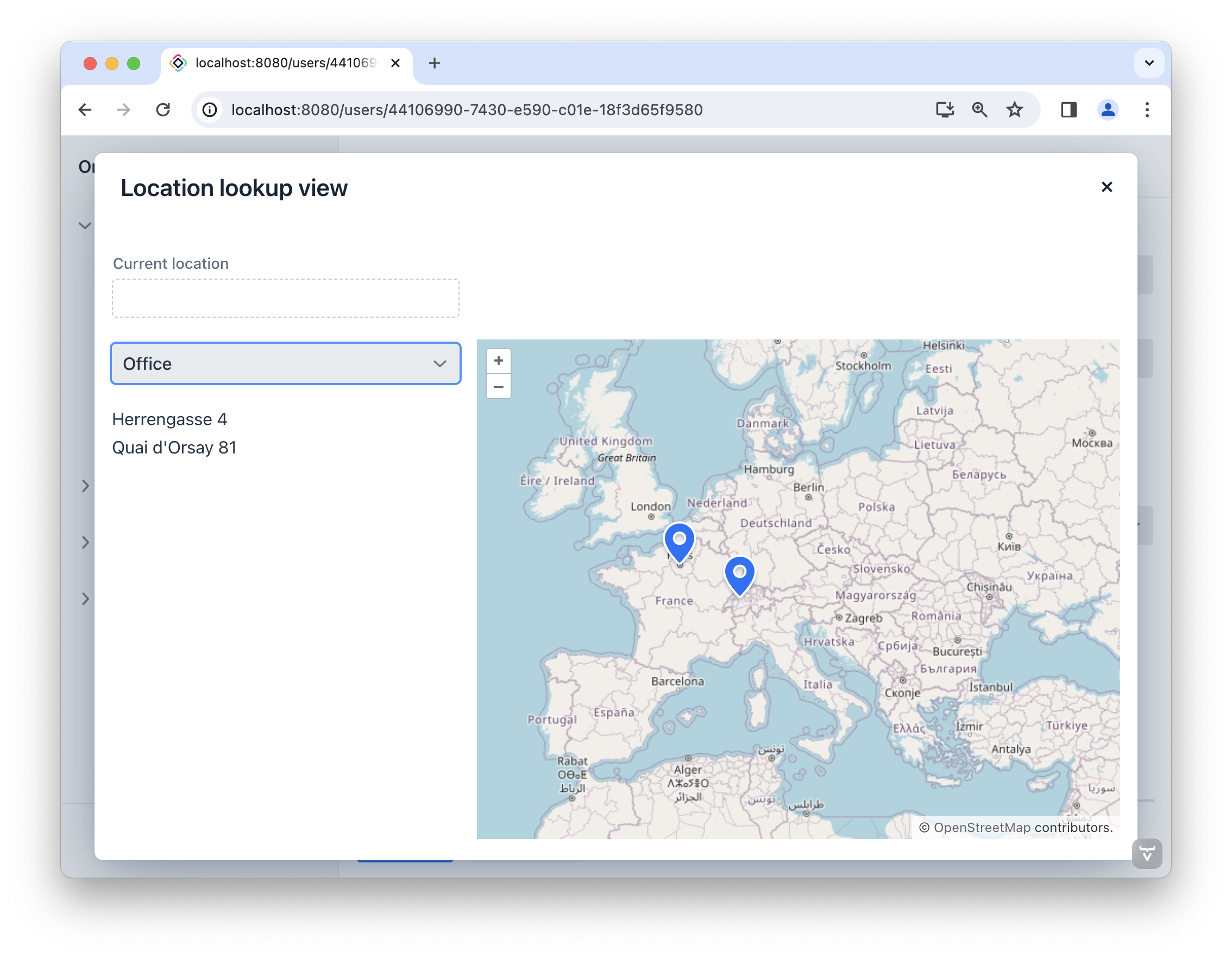 location lookup with map