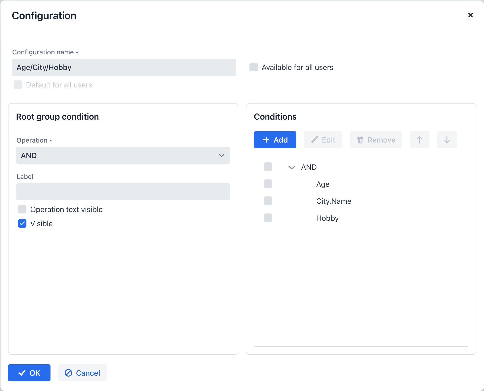 generic filter run time configuration