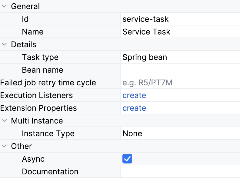 service task properties