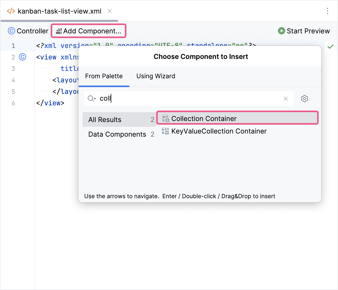 create kanban task collection container