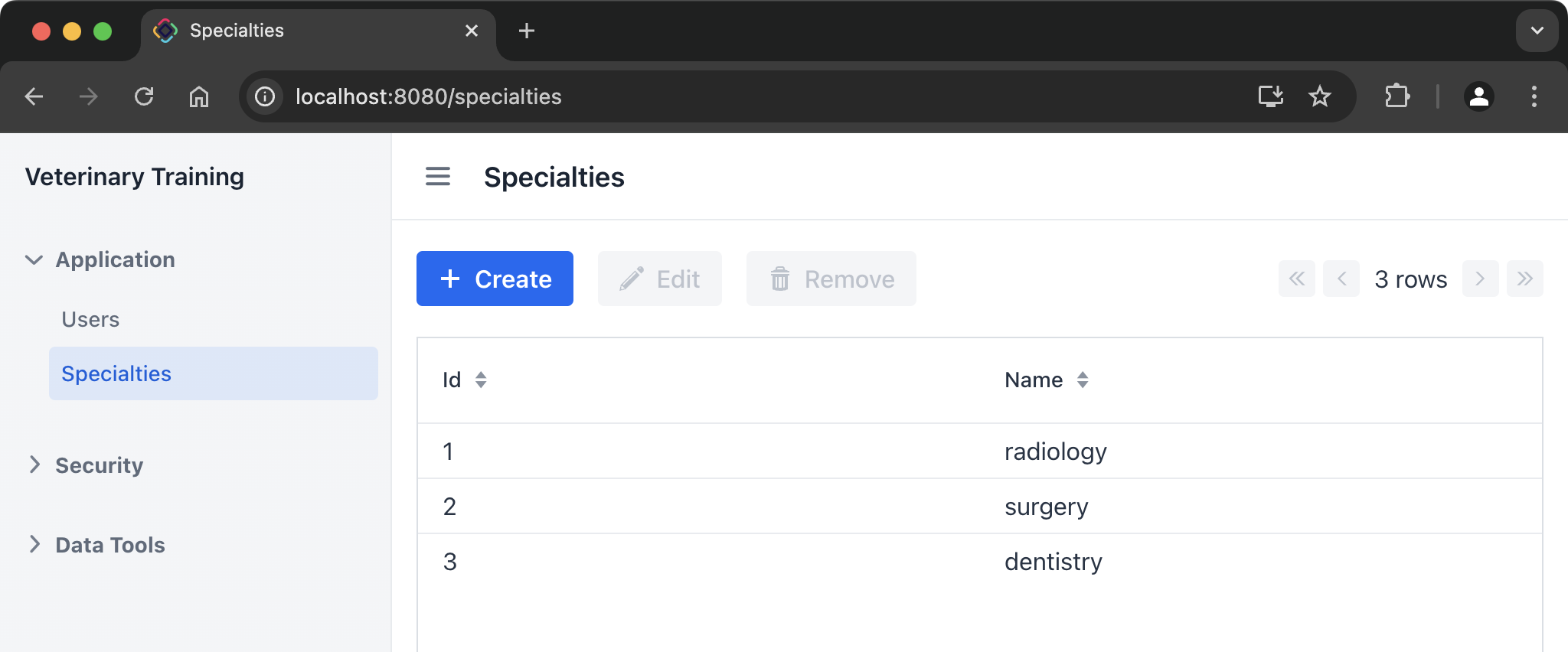 specialty list view