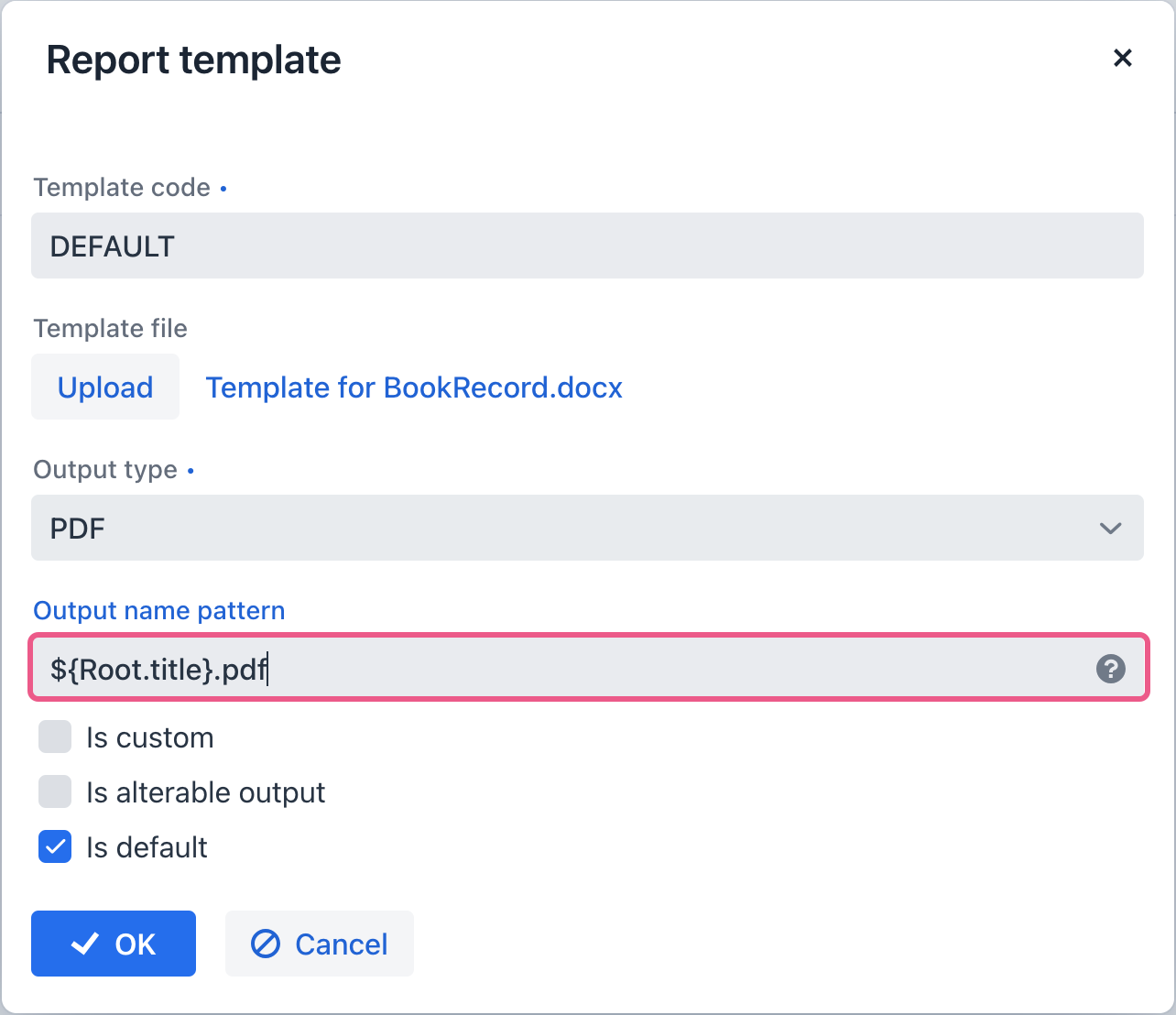 output name pattern