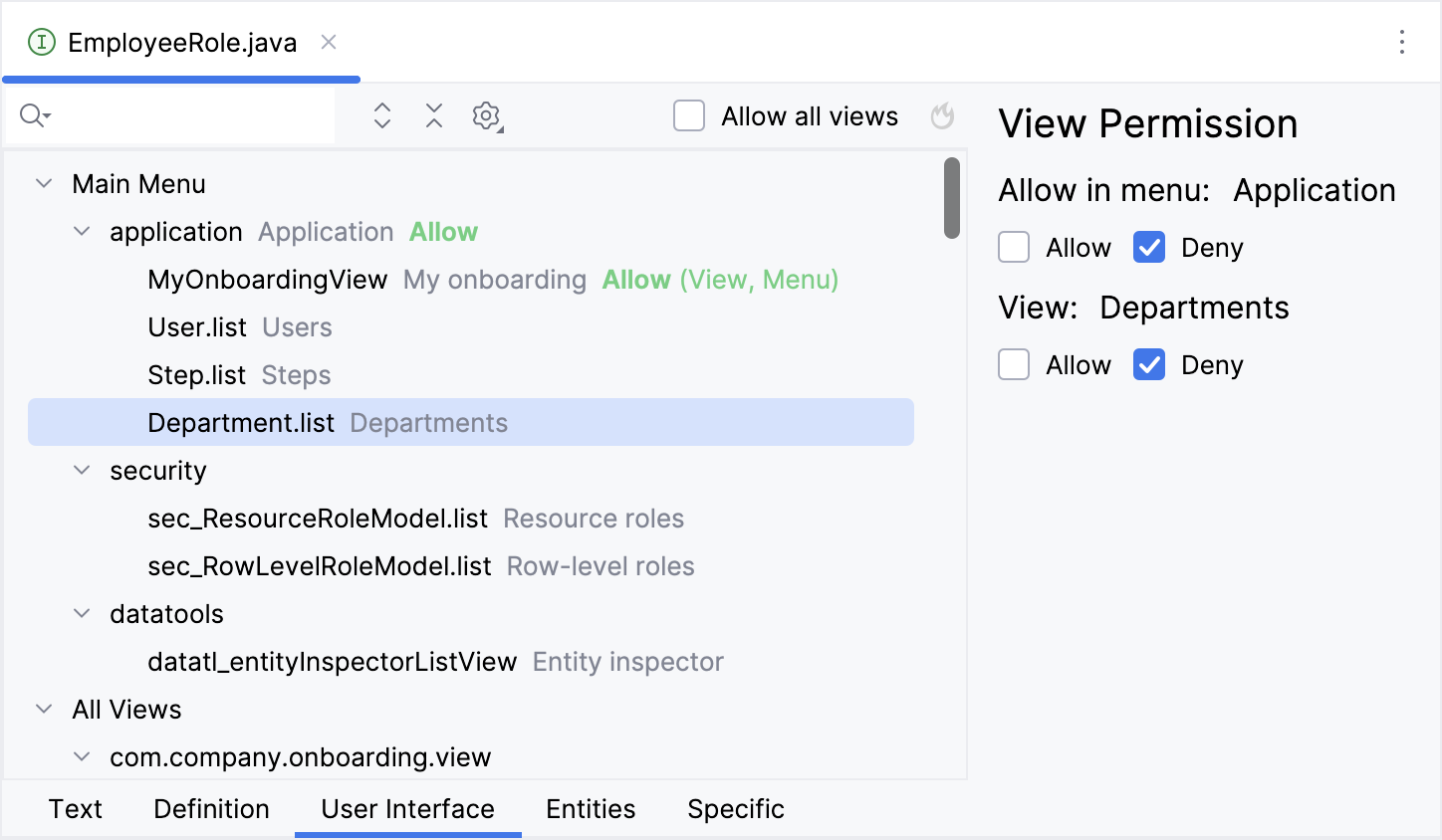 role user interface