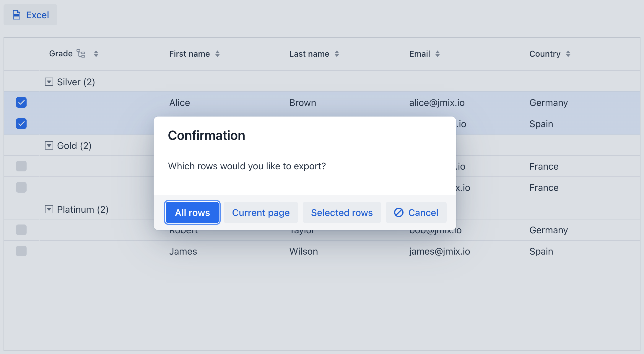 groupdatagrid export