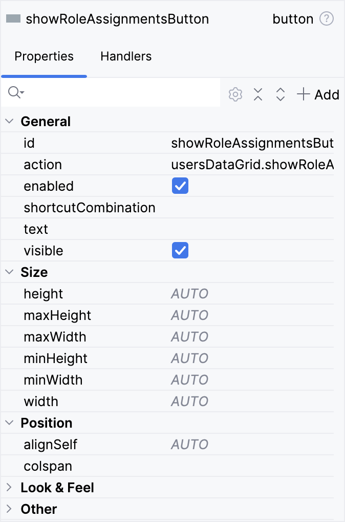 component properties panel