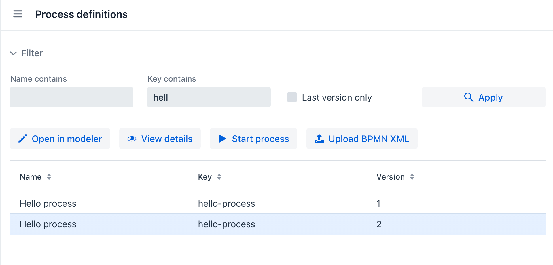 process definitions filter