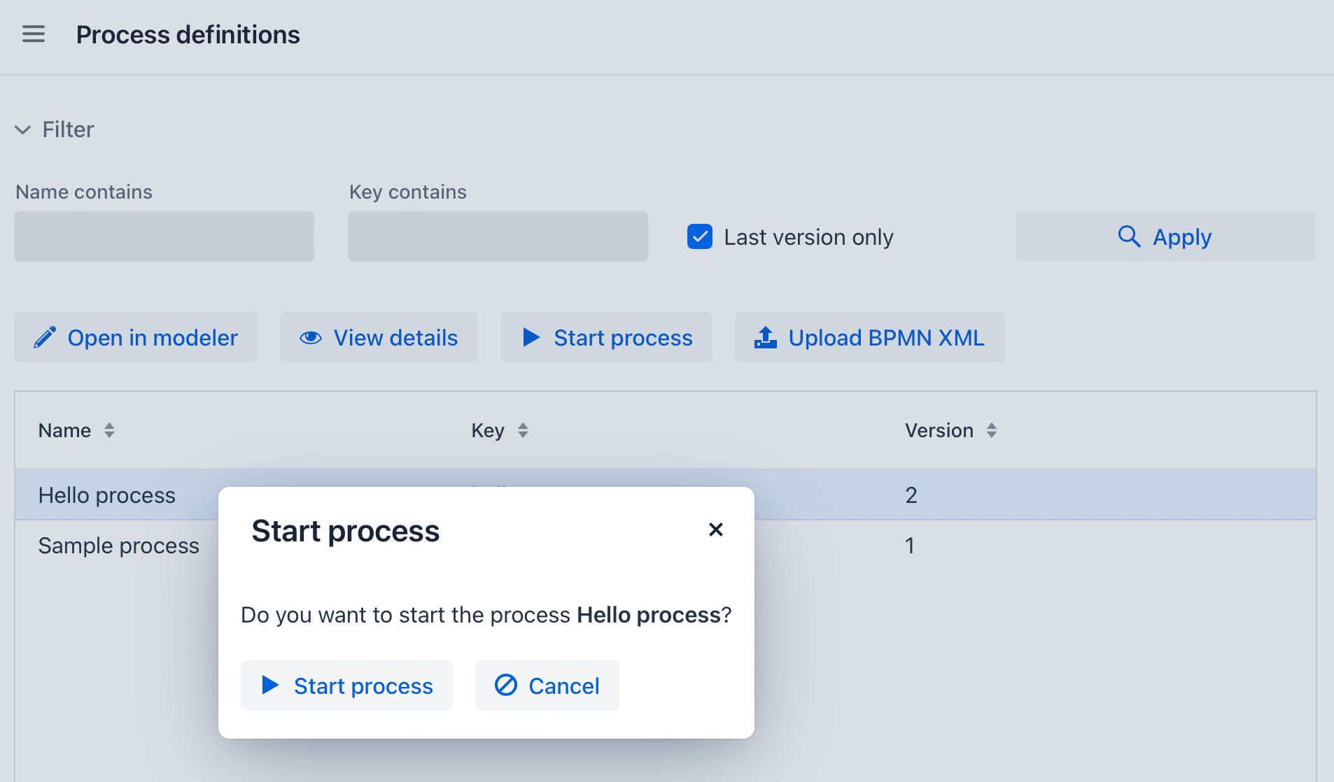 start process from definitions