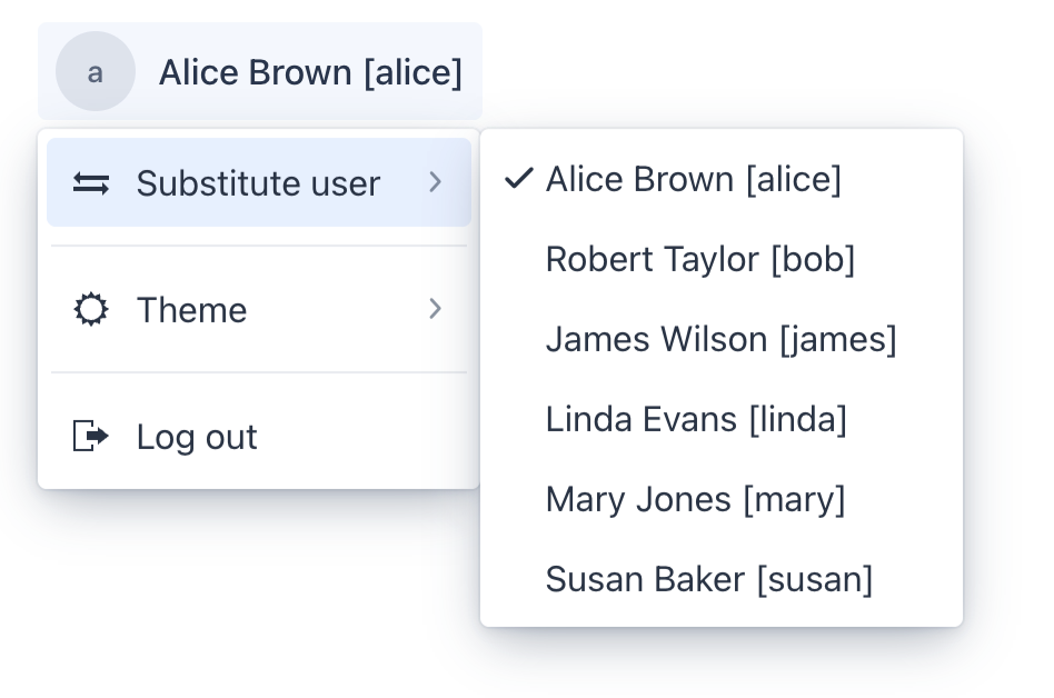 user menu substitute user action