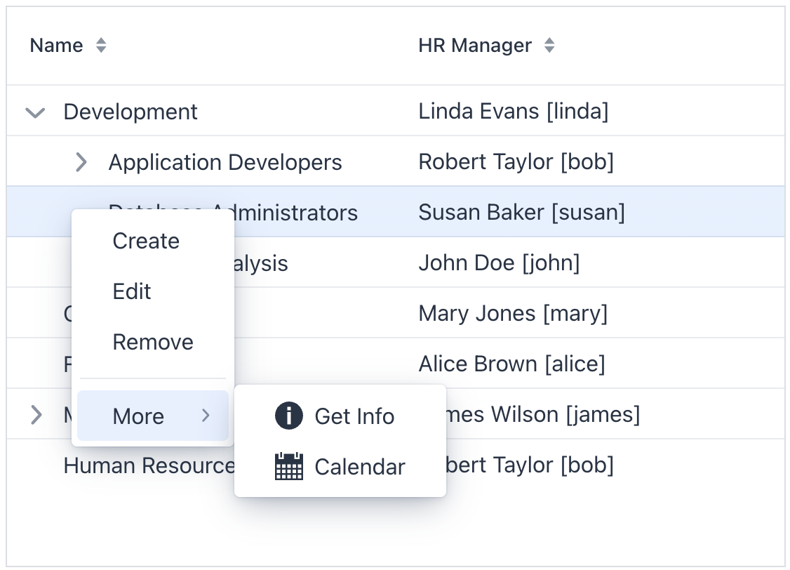 tree data grid context menu