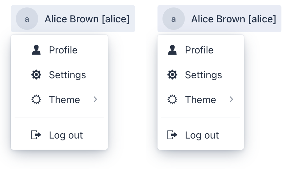user menu theme variant non checkable