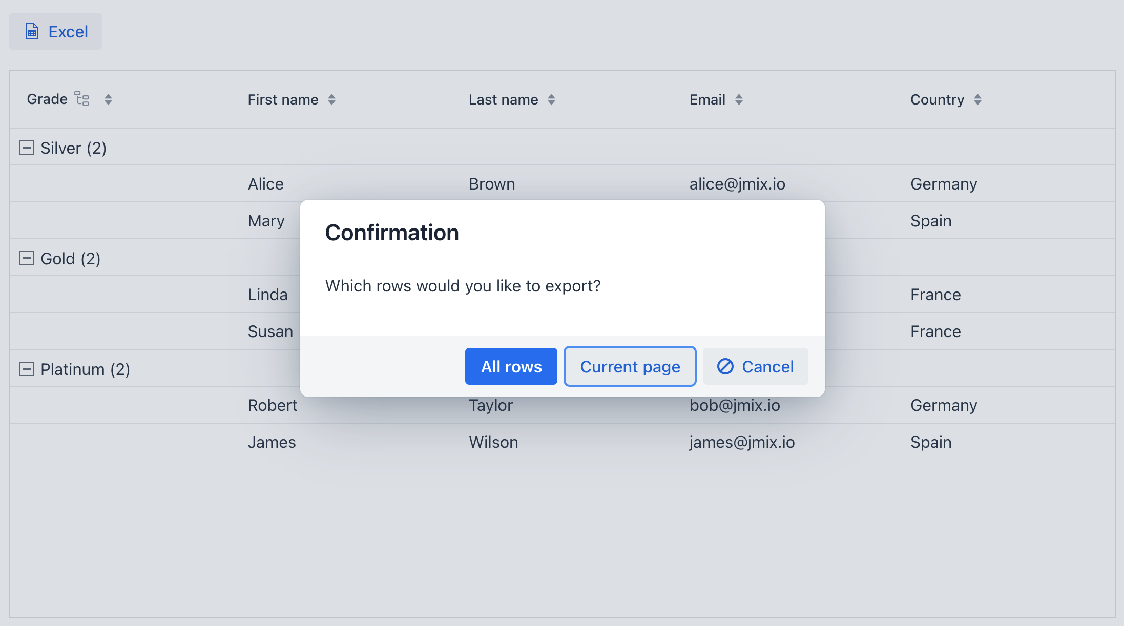 groupdatagrid export