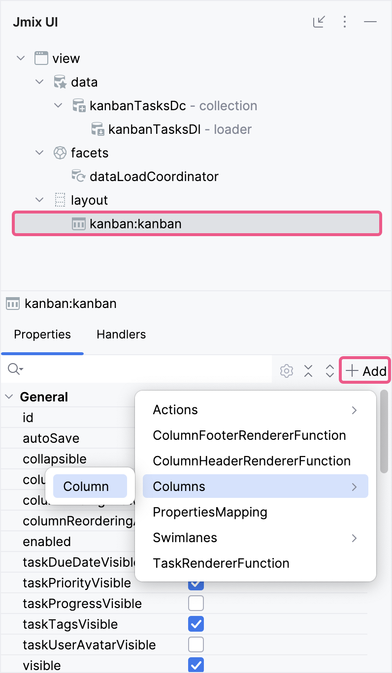 create kanban column