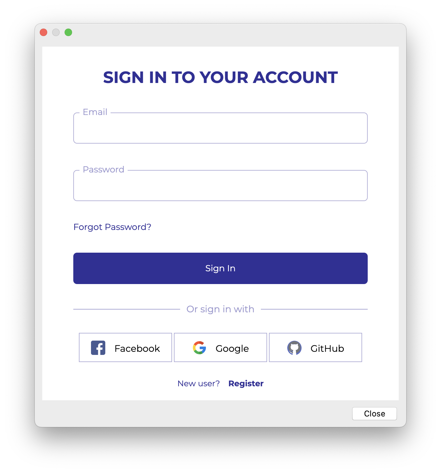 sign in your account dialog