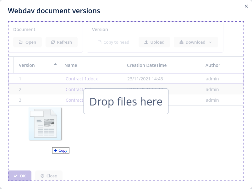 drop files into document versions